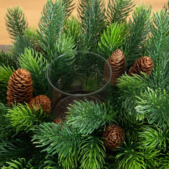Nearly Natural 24" Pine Artificial Christmas Double Candle Holder with Pinecones
